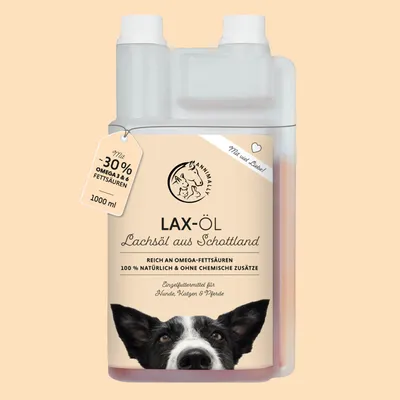 Produktbild von Lax-Öl 1l - Lachsöl Hund, Katze, Pferd - kaltgepresst und reich an Omega 3 und Omega 6 Fettsäuren - Reines Lachsöl
