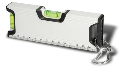Produktbild von Wasserwaage 15,5 cm - Magnetische Wasserwaage mit Karabinerhaken - ideal für Camping, Wohnmobil & unterwegs - weiß