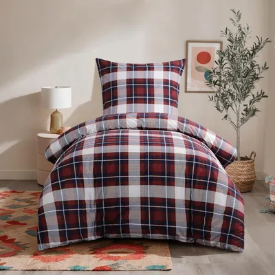 Produktbild von Tartan Bettwäsche Set 155x220 Rot Mikrofaser Reißverschluss
