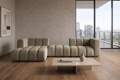 Produktbild von Kaiser Möbel Modulares Ecksofa in L-Form, Velvet-Stoff Riviera, Beige, Links, GRAND 319 cm, KI-generiertes Bild