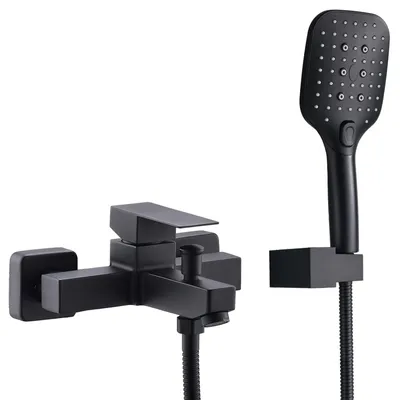 Badarmatur mit Handbrause, schwarz matt, SUS304 Edelstahl, Wandmontage