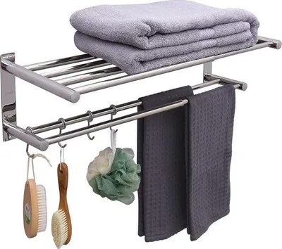 Immagine prodotto di Portaoggetti da parete in acciaio inossidabile per bagno e cucina, 43-78 cm, gancio mobile, mensola da parete, senza forature