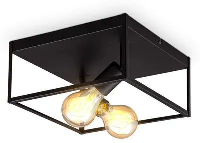 Immagine prodotto di B.K.Licht Plafoniera quadrata con 2 punti luce, attacco per 2 lampadine E27 non incluse, lampada da soffitto in metallo nero opaco, 29x29x14cm