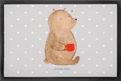 Produktbild von Mr. & Mrs. Panda Bodenvorleger Bär Kaffee 50 x 75 cm - Grau Pastell - Geschenk, Teddy, Motivation, Guten Morgen, fußmatte, Schmutzfangmatte, Bären, Schuhabstreifer