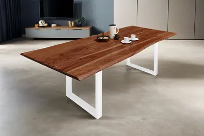 Produktbild von Esstisch Baumkante massiv Akazie nussbaum 320 x 100 weiß MILO
