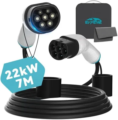 Productafbeelding van Type 2 EV-oplaadkabel 22kW 32A - 7 meter 3-fasige draagbare auto laadkabel met IP55 (Model 3/X/Y/S)