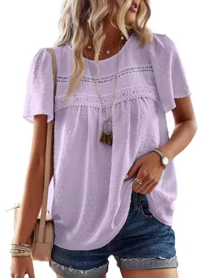 Produktbild von TUUHAW Bluse Damen Sommer Boho Top Kurzarm Oberteile Lässig Lila 6XL
