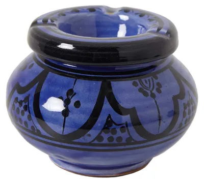 Produktbild von Handgetöpferter marokkanischer Keramik Aschenbecher blau, mit Deckel, geruchsdicht, H 10 cm, Ø 12 cm