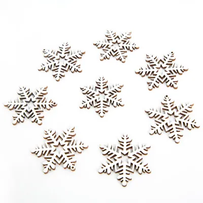 Produktbild von 8 Holz Schneeflocken weiß Ø4cm Streudeko Eiskristalle Winter