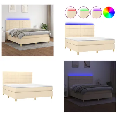 Produktbild von vidaXL Boxspringbett mit Matratze & LED Creme 160x200 cm Stoff - Boxspringbett - Boxspringbetten - Bett - Schlafzimmermöbel