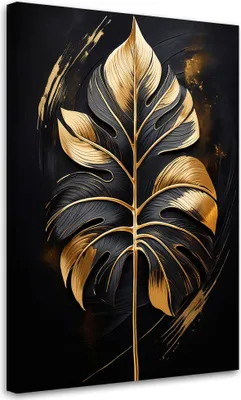 Produktbild von Leinwandbild Schwarzes und goldenes Monstera-Blatt 60x90 Feeby Gold bild für die wand bereit zum aufhängen