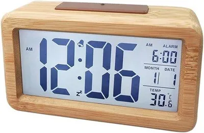 Obrázek produktu pro Digitální dřevěné hodiny se senzorem a podsvícením
