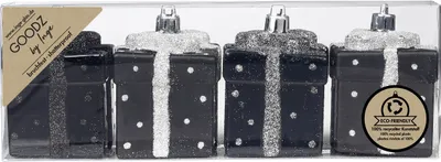 Produktbild von Christbaumschmuck Geschenkbox 6cm Kunststoff 4er Set - Schwarz Mix