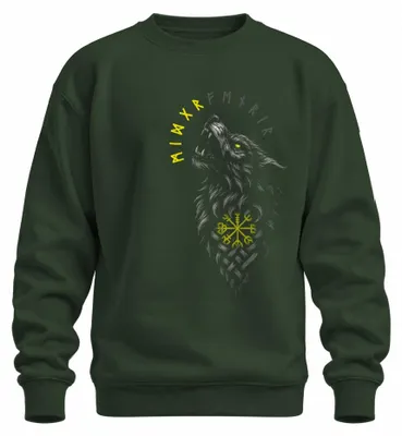 Productafbeelding van Wikings Wolf Vegvisir Noorse Runen Kompas Mythologie Sweater, Flesgroen, XL