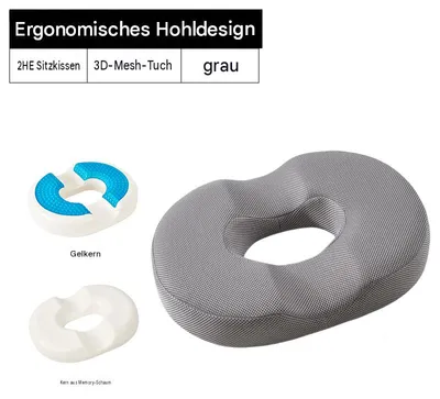 Produktbild von Hämorrhoiden Sitzkissen Ergonomischer Sitzring mit 3D-Mesh-Bezug, Memory-Schaum Donut Kissen, Sitzring Steißbein Entlastung, Größe L (Gel-Version), Grau