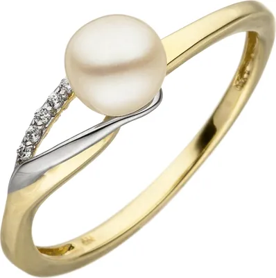Produktbild von Gr. 52 Damen Ring 333 Gelbgold Weißgold bicolor 1 Süßwasser Perle 6 Zirkonia