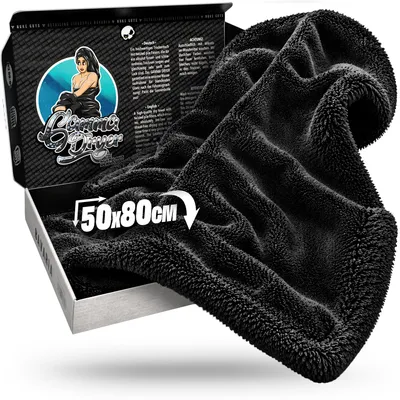 Produktbild von Nuke Guys Gamma Dryer XXL | Ultra saugstarkes Trockentuch 1400 GSM in Schwarz 50x80cm | Fusselfrei, abgerundete sanfte Fasern, kratzerfrei, extra groß | Premium Mikrofasertuch für Auto Motorrad Fahrrad