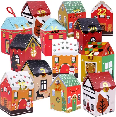 Immagine prodotto di Calendario dell'Avvento da riempire per bambini, decorazione natalizia fai-da-te 24 scatole sacchetti con adesivi e nastri