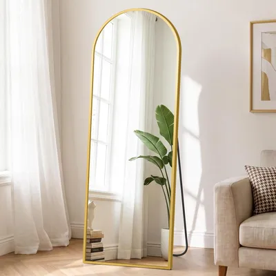Immagine prodotto di Specchio a figura intera, 165x50 cm, specchio da terra, specchio da parete, finitura oro, alluminio, vetro HD