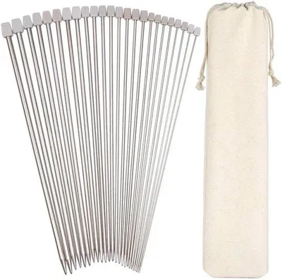 Produktbild von Allecto Plus – Set aus einspitzigen Stricknadeln aus Edelstahl – 11 Größen im Koffer – Stricknadelset – Stricknadeln 2,0 mm – 8,0 mm – Lange Stricknadeln aus Metall – Stricknadeln
