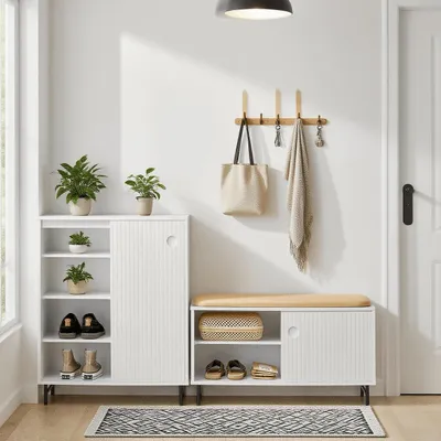 Immagine prodotto di Comodino - Cassettiera - Armadio contenitore - Scarpiera - Armadio con ante scorrevoli bianche - Dimensioni compatte: 120x40x70 cm