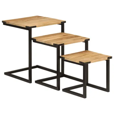 Produktbild von Satztische 3 Stk. Massivholz Mango und Eisen