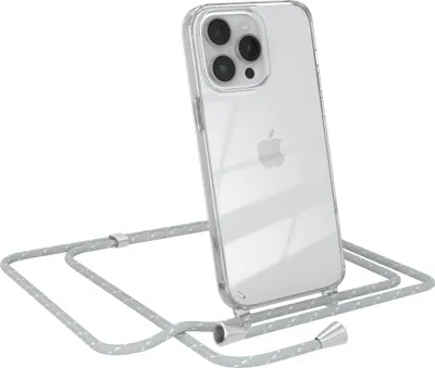 Produktbild von EAZY CASE Handykette kompatibel mit Apple iPhone 14 Pro Max, Handyhülle mit Umhängeband, Handykordel, Schutzhülle Clear, Band in Grau