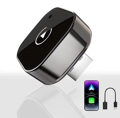 Zdjęcie produktu dla Adapter bezprzewodowy 2-w-1 CarPlay i Android Auto - Adapter samochodowy - Wi-Fi 5 GHz - USB i Typ-C - Plug & Play - Czarny