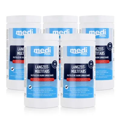 Produktbild von mediPOOL Langzeit-Multitabs 1kg - Algenverhütung und Flockung (5er Pack)
