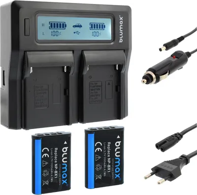 Produktbild von 2x Akku + Lader für Sony NP-BX1 RX100 III IV V VI VII HX90V HX400V 1100 mAh