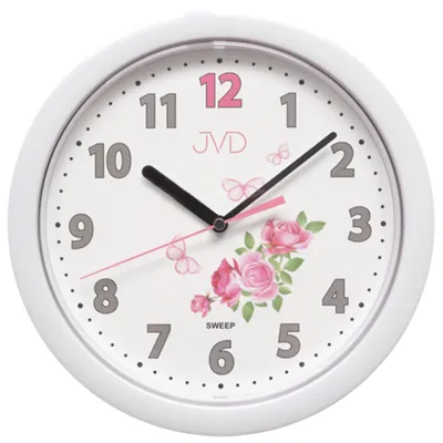 Produktbild von JVD HP612.D1 Wanduhr für Kinder weiß rosa Rosen Schmetterlinge Kinderwanduhr
