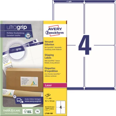 Immagine prodotto di Avery Zweckform® L7169-100 L7169-100 Etichette per spedizioni - 99,1x139 mm, 400 pezzi, bianco