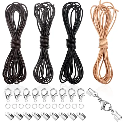 Produktbild von Lederband mit Verschluss - Rundes und reißfestes Lederband für Halsketten und Armbänder - DIY Bastelbedarf
