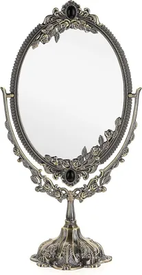 Produktbild von Vintage ovaler, doppelseitiger dekorativer Schminkspiegel für Tisch, Fotografie, Ankleidezimmer (groß, Bronze)