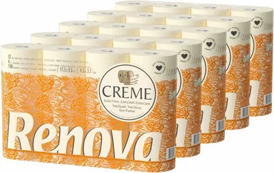 Produktbild von Renova Toilettenpapier 4 lagig Creme parfümiert, 60 Rollen