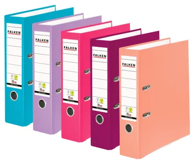 Obrázok produktu pre FALKEN, 5 kusov, farebné priečinky, šírka 8 cm, formát DIN A4, 5 pastelových farieb, zoradené