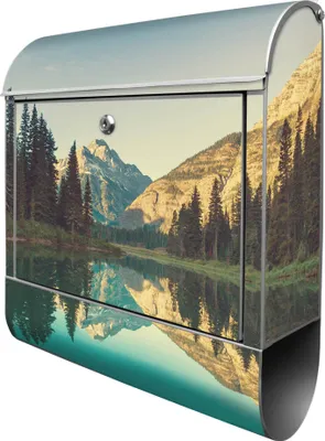 Zdjęcie produktu dla banjado design skrzynka na listy stalowa srebrna z przegrodą na gazety malowana proszkowo "Bergsee" 38x46x12,5cm & 2 klucze - Skrzynka pocztowa A4 z materiałem montażowym [BK 12042]