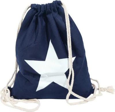Produktbild von Jute Tasche blau weißer Stern Sportbeutel Beutel Rucksack 40 x 30cm
