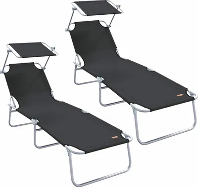 Image de vidaXL Transat 2 pièces Noir 58 x 188 x 77 cm Polyester