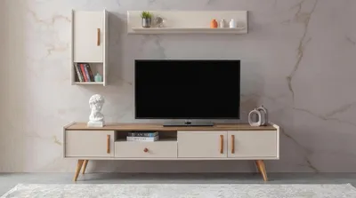 Productafbeelding van Wandmeubelset met hangkast en wandplank, modern, beige, minimalistisch, elegant