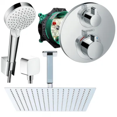 Produktbild von Hansgrohe und Jowi Unterputz Duschsystem Ecostat S Thermostat, Unterputz Duscharmatur mit 360mm Kopfbrause, Deckenanschluss