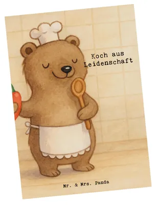Produktbild von Mr. & Mrs. Panda Postkarte Koch Leidenschaft Design - Weiß - Geschenk, Grußkarte, Ansichtskarten, Spruch, Restaurant, bildkarte, Postkarten, Lustig, Chefkoch