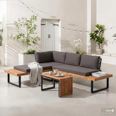 Produktbild von home24 Loungeset - 3-teilig - Akazie Massiv / Polyester