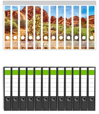 Produktbild von Wallario 12 Stück schmale Ordner inkl. Klebeetiketten mit Motive Felsenwüste -  Set mit Rückenschildern / Ordnerrücken Stickern