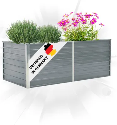 Produktbild von DELUKE® Hochbeet für Garten OSKAR Grau | 160x80x45cm | Verzinkter Stahl | Wetterfest | Gartenbeet Kräuterbeet Blumenbeet Beet hoch Frühbeet für Garten Gemüsebeet