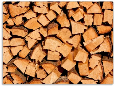 Produktbild von Wallario Glasunterlage, Schneidebrett aus Glas, Größe 30 x 40 cm, Motiv Holzstapel gehackt - Holzscheite für den Kamin