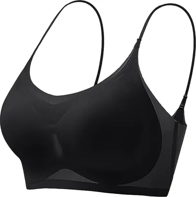 Image de ASKSA Soutien-gorge de sport pour femme, soie de riz, sans armatures, léger et extensible, noir, M