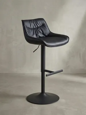Produktbild von Barhocker Kunstleder Schwarz Hocker mit Lehne 86 - 106 cm, Küchenhocker Höhenverstellbar Modern 100 kg, Design Barstuhl Tresenhocker mit Metall-Trompetenfuß, Bistrohocker Gepolstert