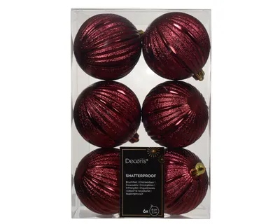 Produktbild von Weihnachtskugeln Kunststoff 8cm geriffelt 6 Stück - Ochsenblut