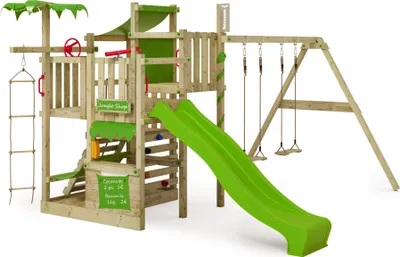 Image de FATMOOSE Tour d'escalade CrazyCoconut avec balançoire & toboggan, jeu de jardin avec échelle & accessoires de jeu - vert pomme